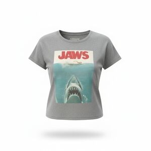 Jaws Graphic Gray T-Shirt Crop Top